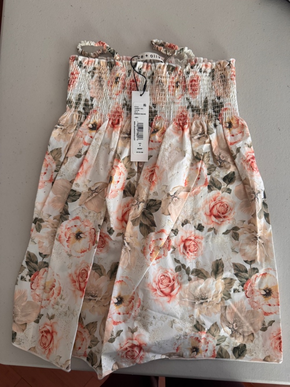 Alice + Olivia Girls Floral Smocked Dress in White and Peach